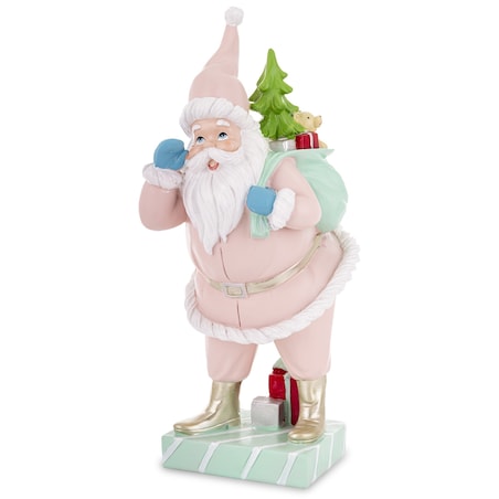 Święty Mikołaj w różowym ubraniu i z niebieskim workiem 40x17x17 cm