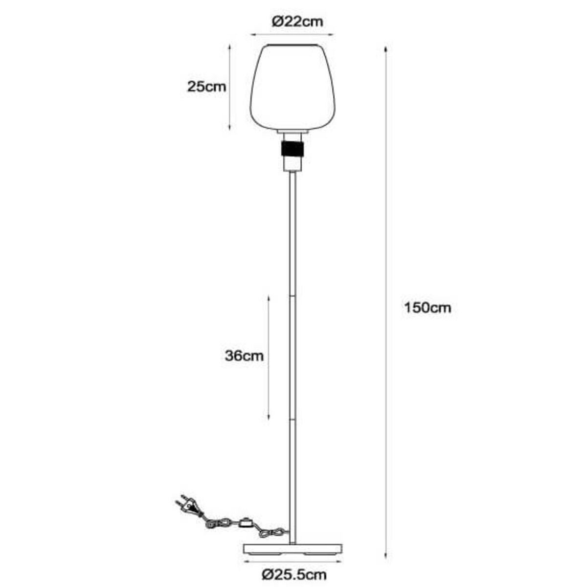 Szklana lampa podłogowa Ilona 45708/01/62 Lucide czarny bursztynowy