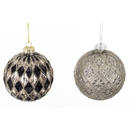 Komplet 2 szt. bombek 8x8x8 cm - srebrna i w kratkę