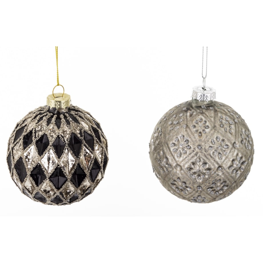 Komplet 2 szt. bombek 8x8x8 cm - srebrna i w kratkę