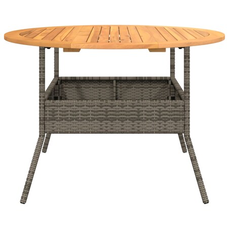 vidaXL Stół ogrodowy z akacjowym blatem, szary, Ø110x71 cm, rattan PE