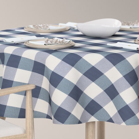 Obrus okrągły 160 x 160 cm granatowo-biała krata (5,5x5,5cm)