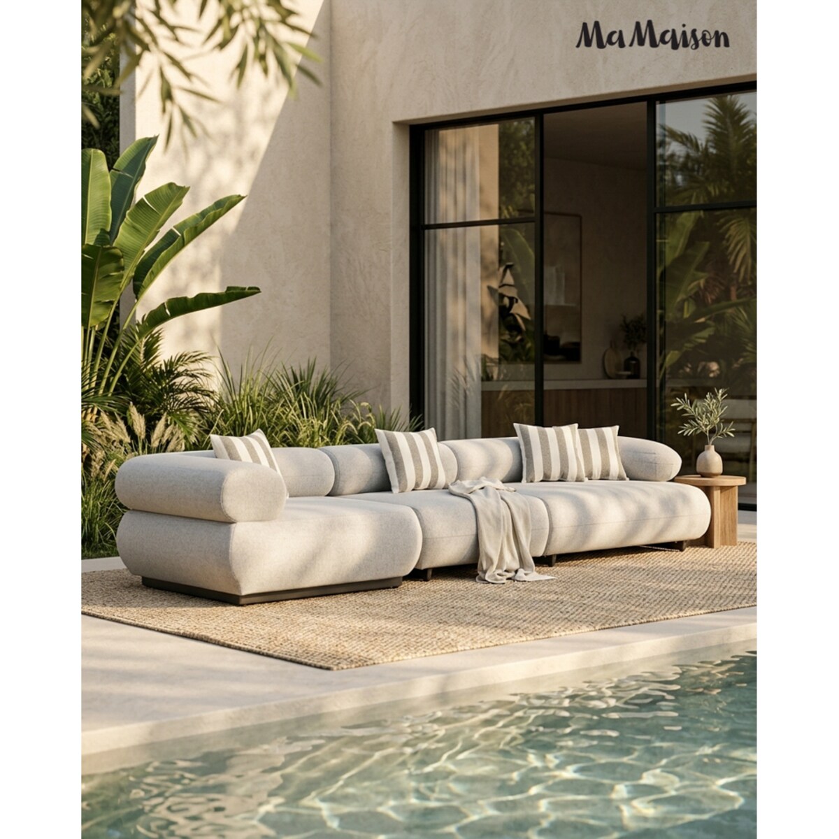MaMaison sofa ogrodowa ALEXANDER szara (poduszki i pokrowiec w zestawie)