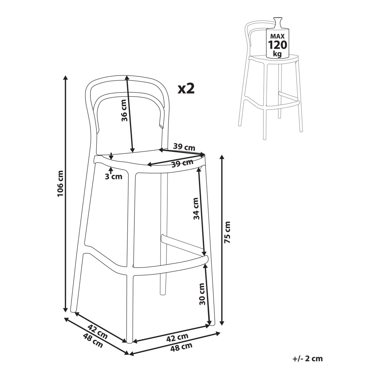 Zestaw 2 krzeseł ogrodowych PORANO Czarny