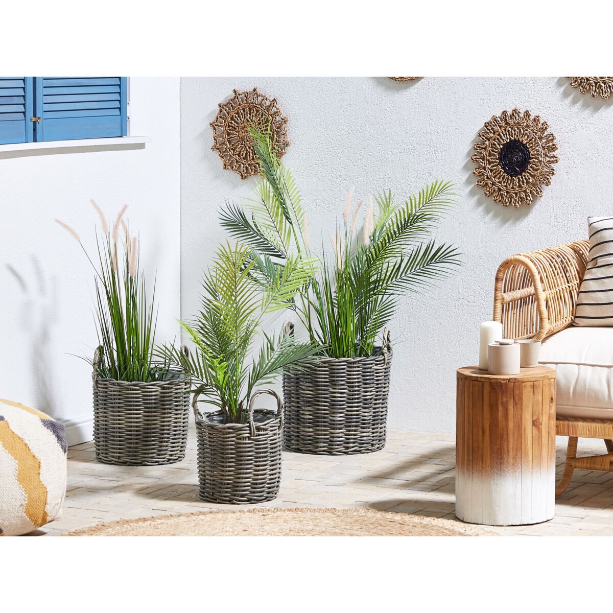 Zestaw 3 koszy na kwiaty z technorattanu brązowoszary NIKITI