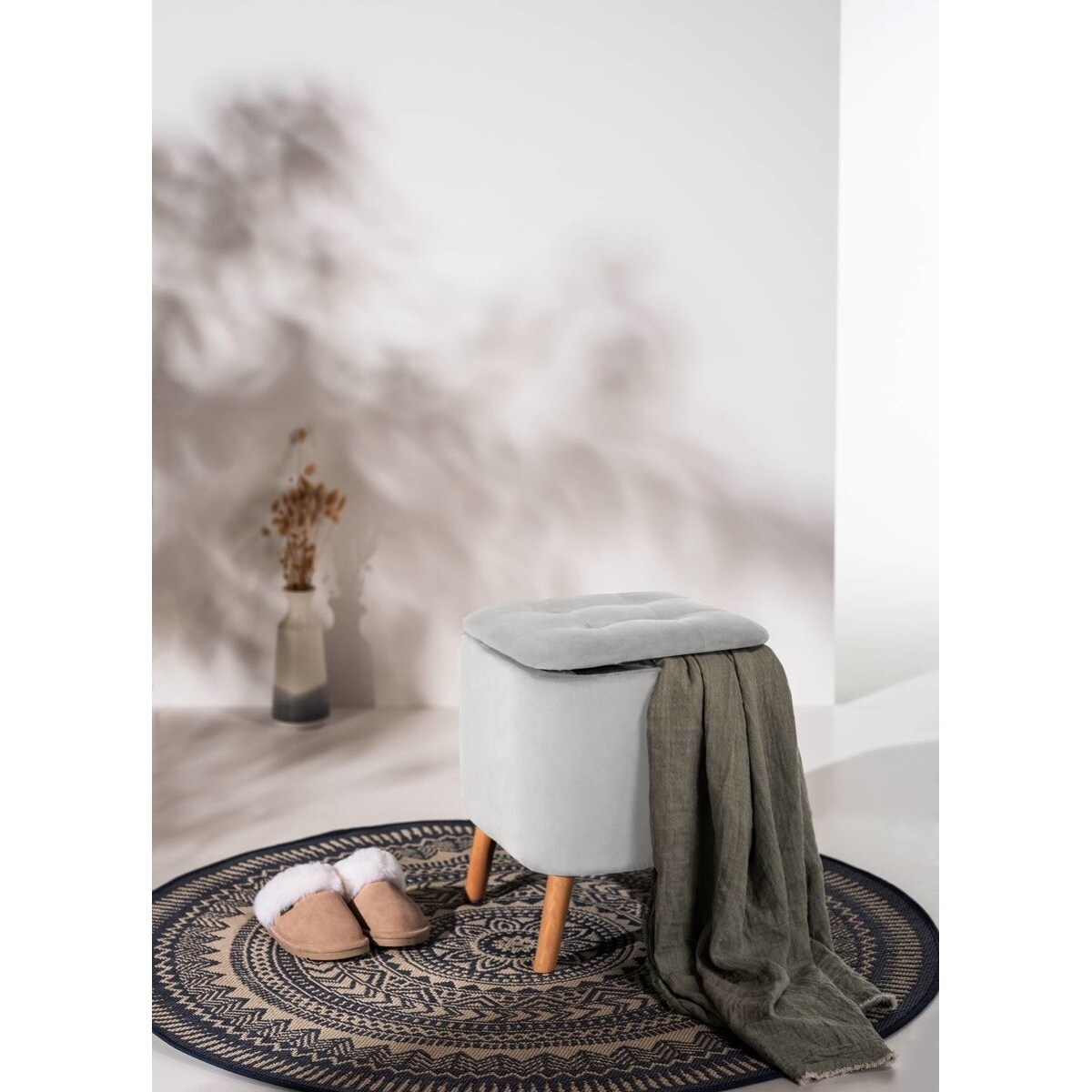 Pufa do salonu EMMA, welurowa, z miejscem do przechowywania, 42, 5 cm, WENKO