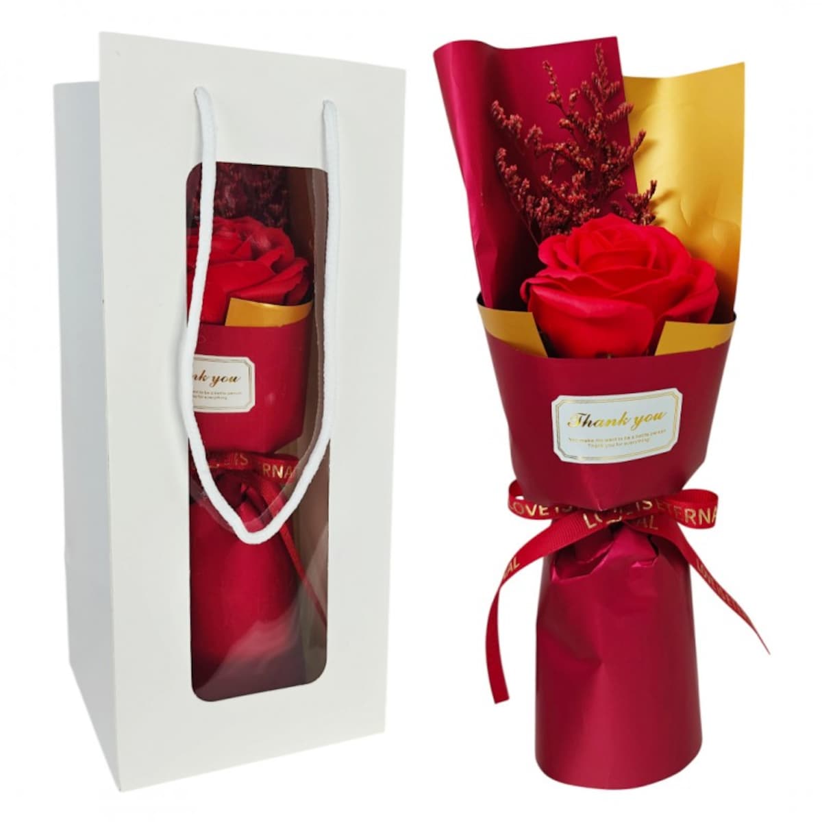 Bukiet zapachowa mydlana róża w ozdobnym pudełku z suszonymi kwiatami BUK11CZE