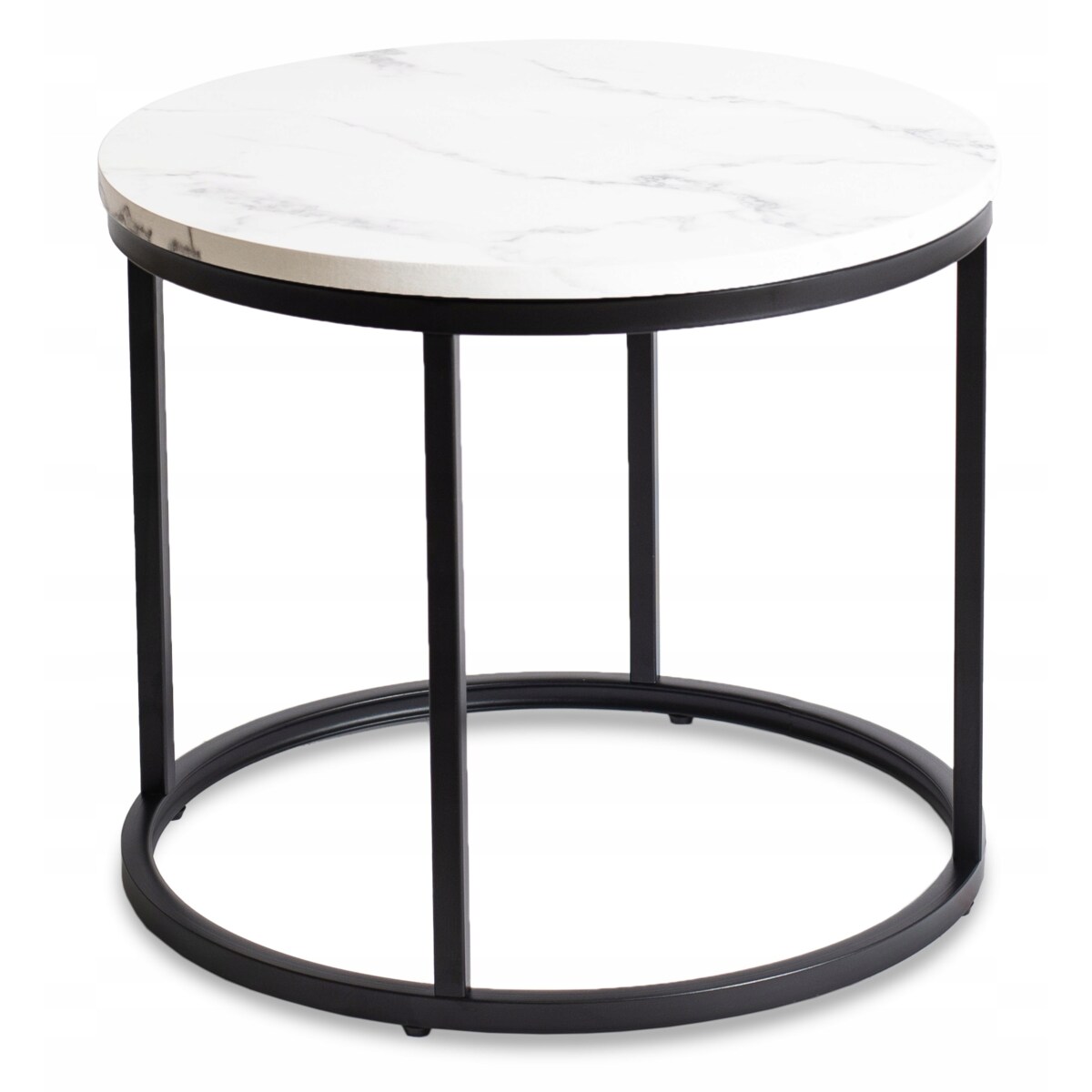 Stolik Kawowy Okrągły Glamour Biały Marmur Czarny CONNY