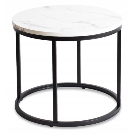 Stolik Kawowy Okrągły Glamour Biały Marmur Czarny CONNY