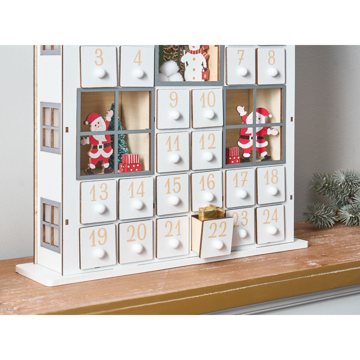 Dekoracja świąteczna LED FEMUND Kalendarz adwentowy 40 cm Biały