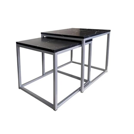 Stolik kawowy 2w1 CUBE marmur czarny/srebrny