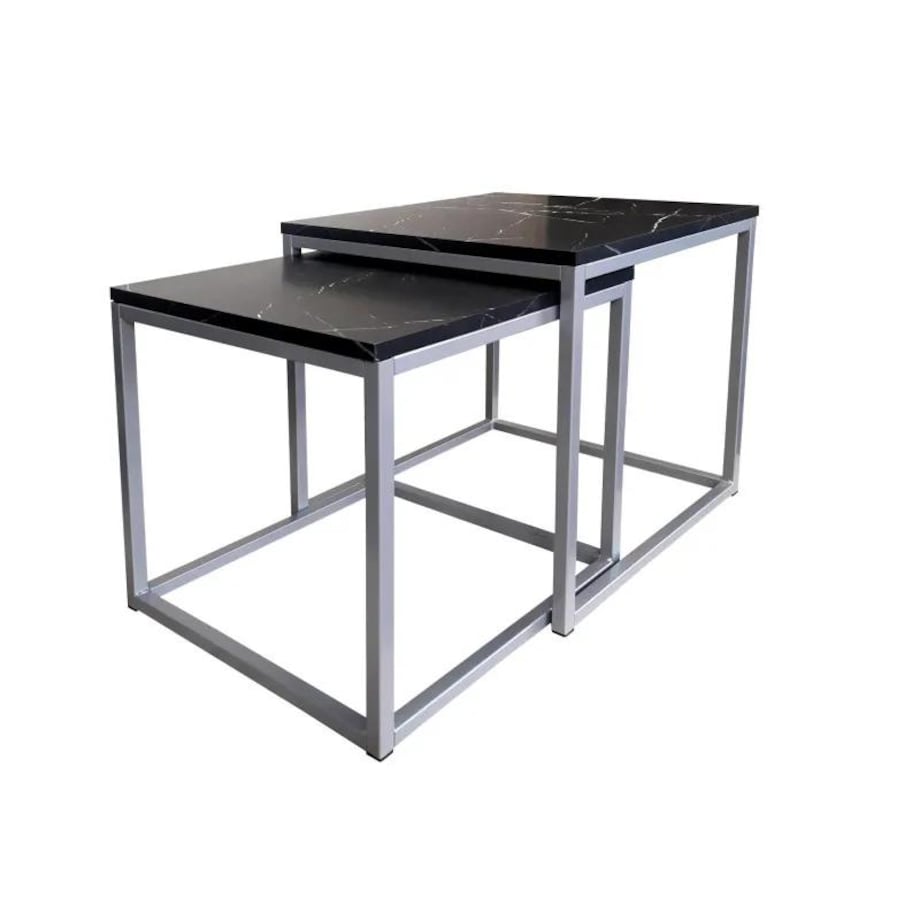 Stolik kawowy 2w1 CUBE marmur czarny/srebrny