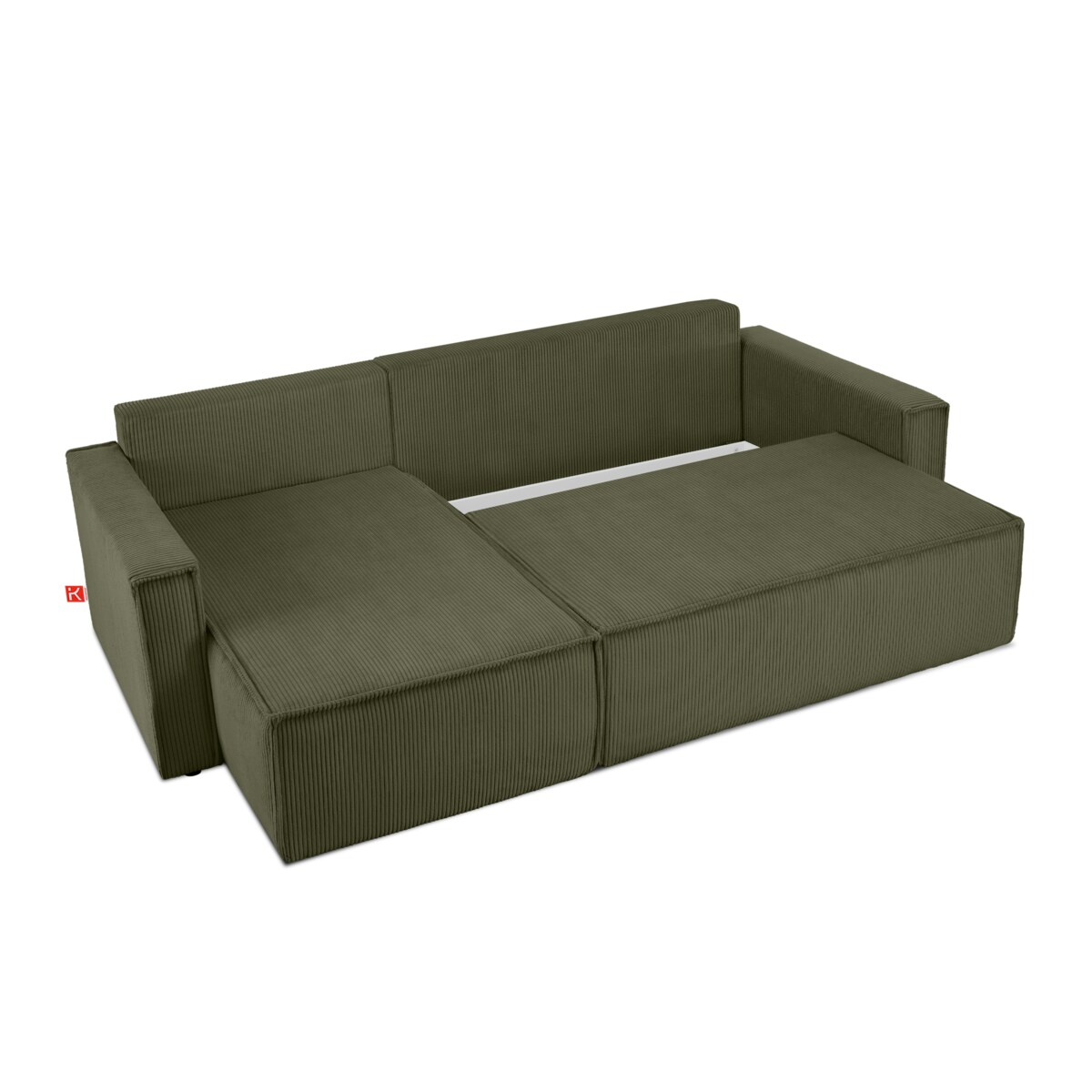 KONSIMO NAPI Duży rozkładany narożnik ze sztruksu w kolorze oliwkowym, prawy/lewy