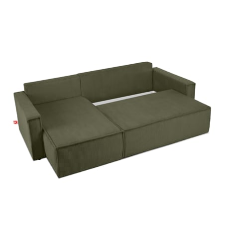 KONSIMO NAPI Duży rozkładany narożnik ze sztruksu w kolorze oliwkowym, prawy/lewy