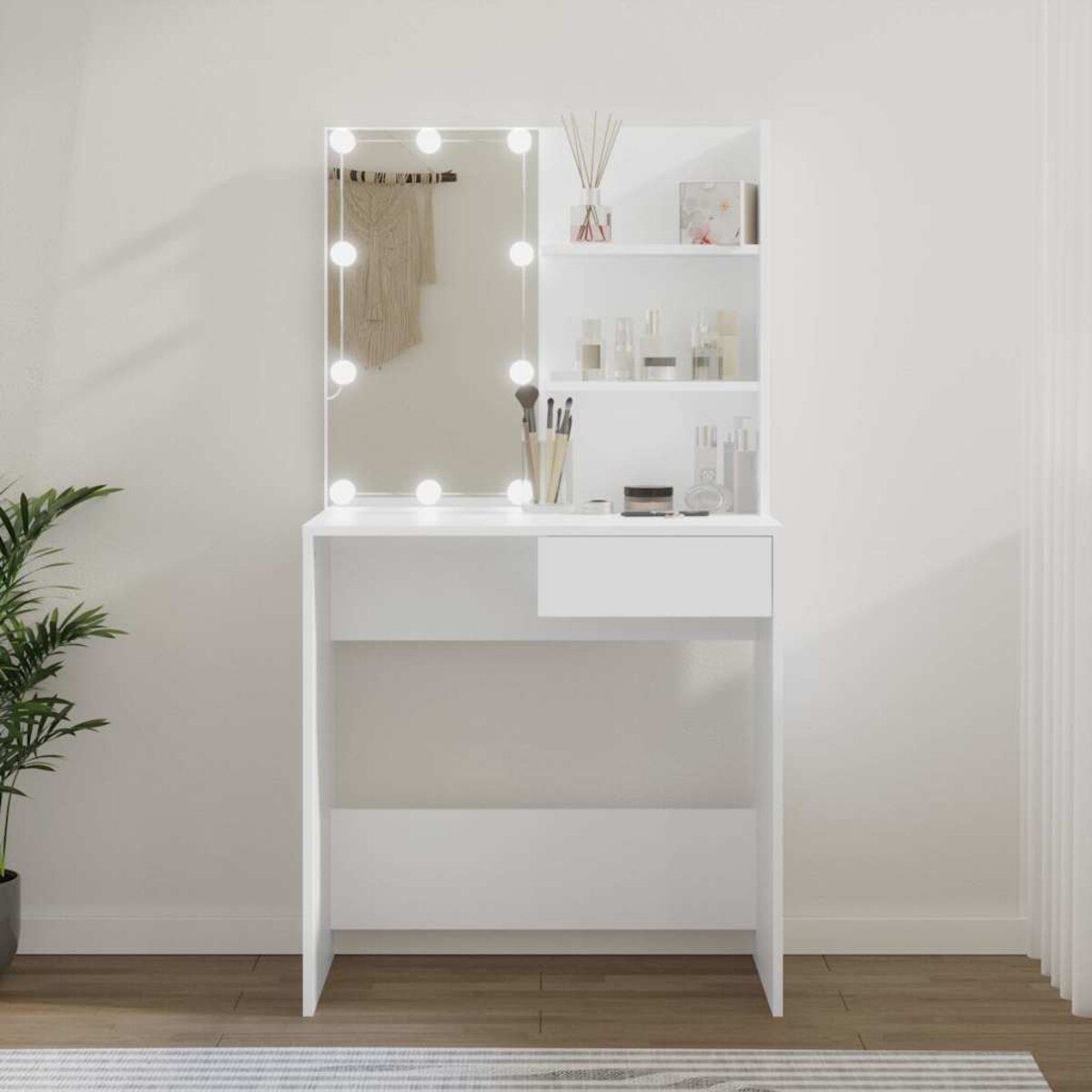 vidaXL Toaletka z oświetleniem LED, biała, 74,5x40x141 cm