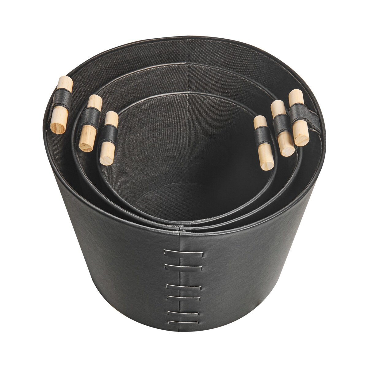 Zestaw 3 koszy z ekoskóry czarny ARAM