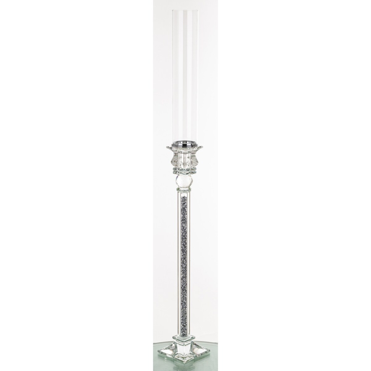 Świecznik szklany na 1 świecę z kloszem 81x9x9 cm RURKA srebrny medium