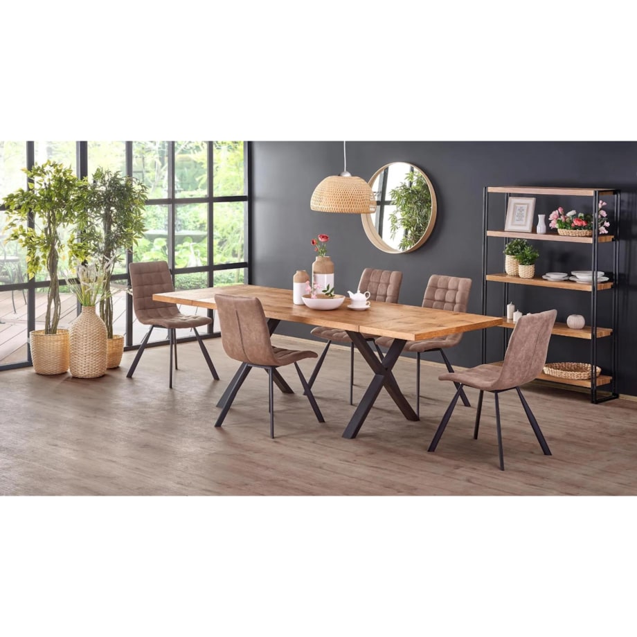 Stół XAVIER 160(250)x90 jasny dąb/czarny