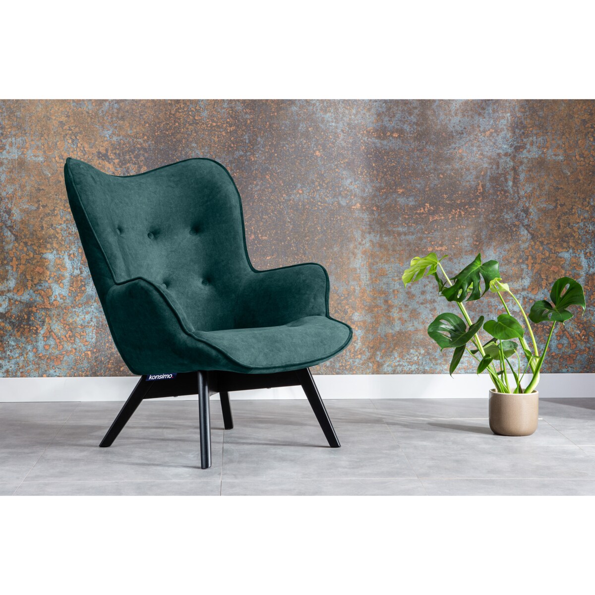 KONSIMO GLORI Fotel relaksacyjny welurowy z pikowaniem jasny szary niebieski