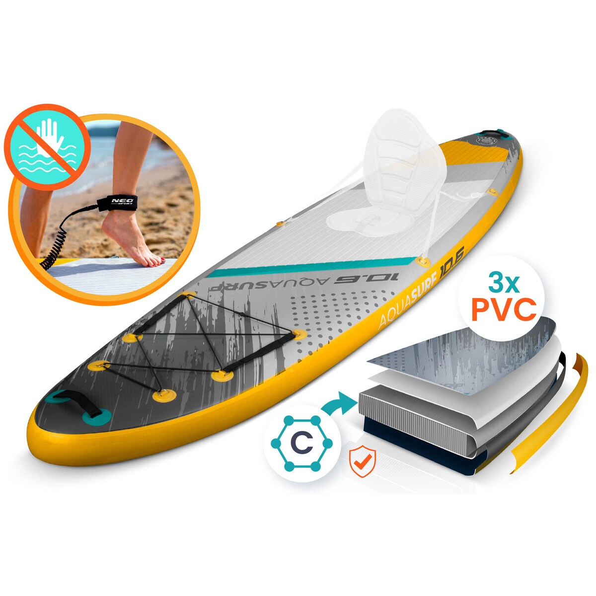 Deska SUP do pływania Neo-Sport stand up paddle Aquasurf 320cm pompowana zestaw