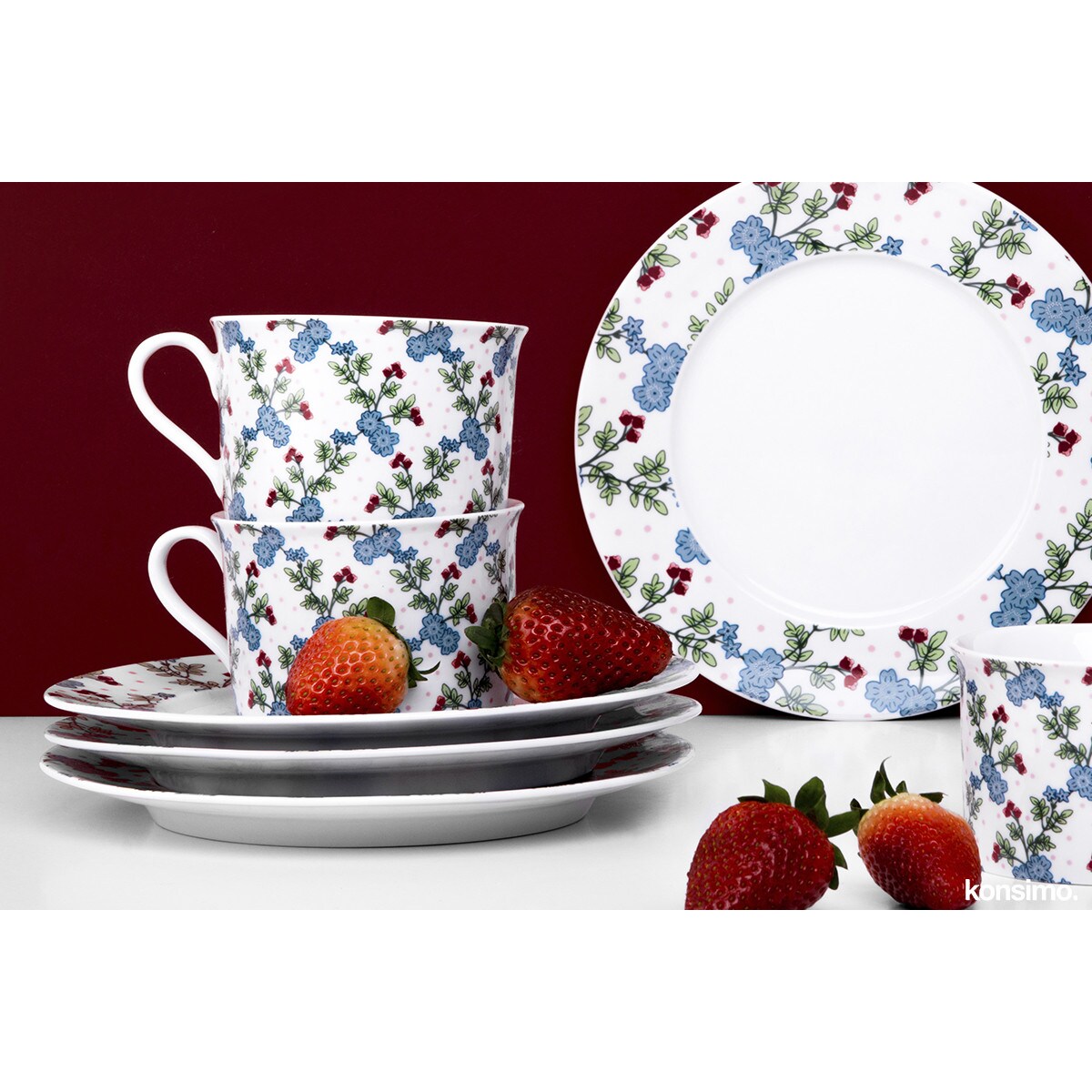 Konsimo IRIS Talerz deserowy, biały/niebieski/zielony/różowy