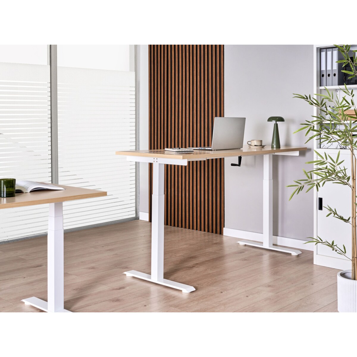 Biurko regulowane manualnie DESTINES 160 cm 72 cm Jasny brąz/ biały