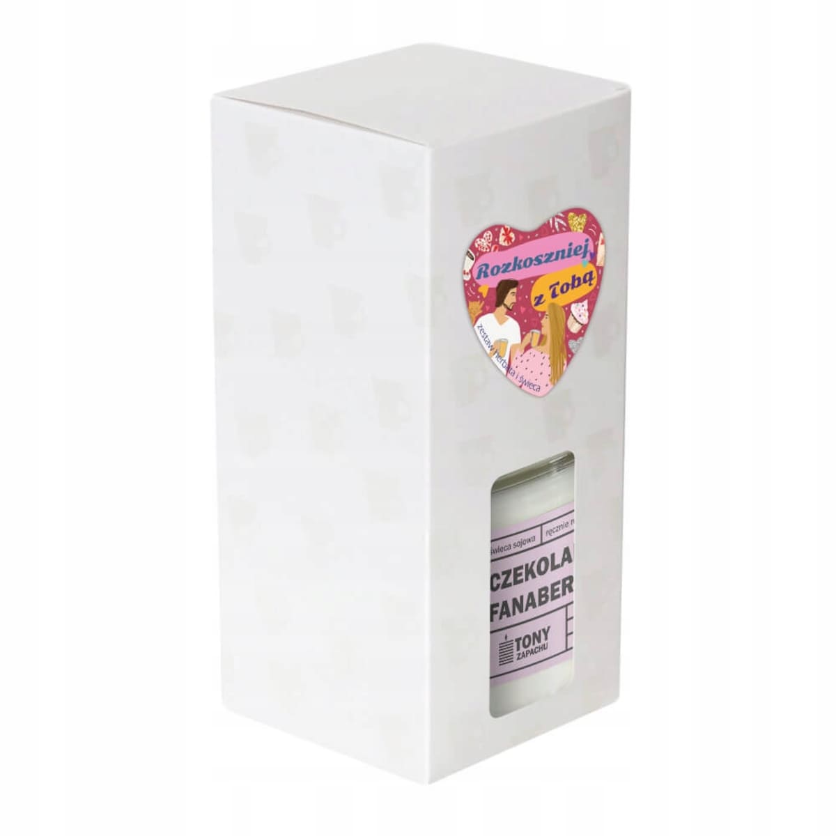 Zestaw prezentowy upominkowy "ROZKOSZNIEJ Z TOBĄ" herbata owocowa + świeca sojowa - prezent upominek na walentynki dla chłopaka dziewczyny niej niego żony męża kobiety faceta mężczyzny