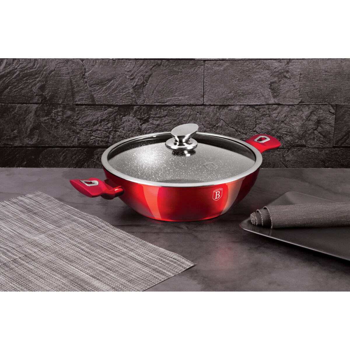 Wok z powłoką granitową 30cm 4L BERLINGER HAUS Burgundy