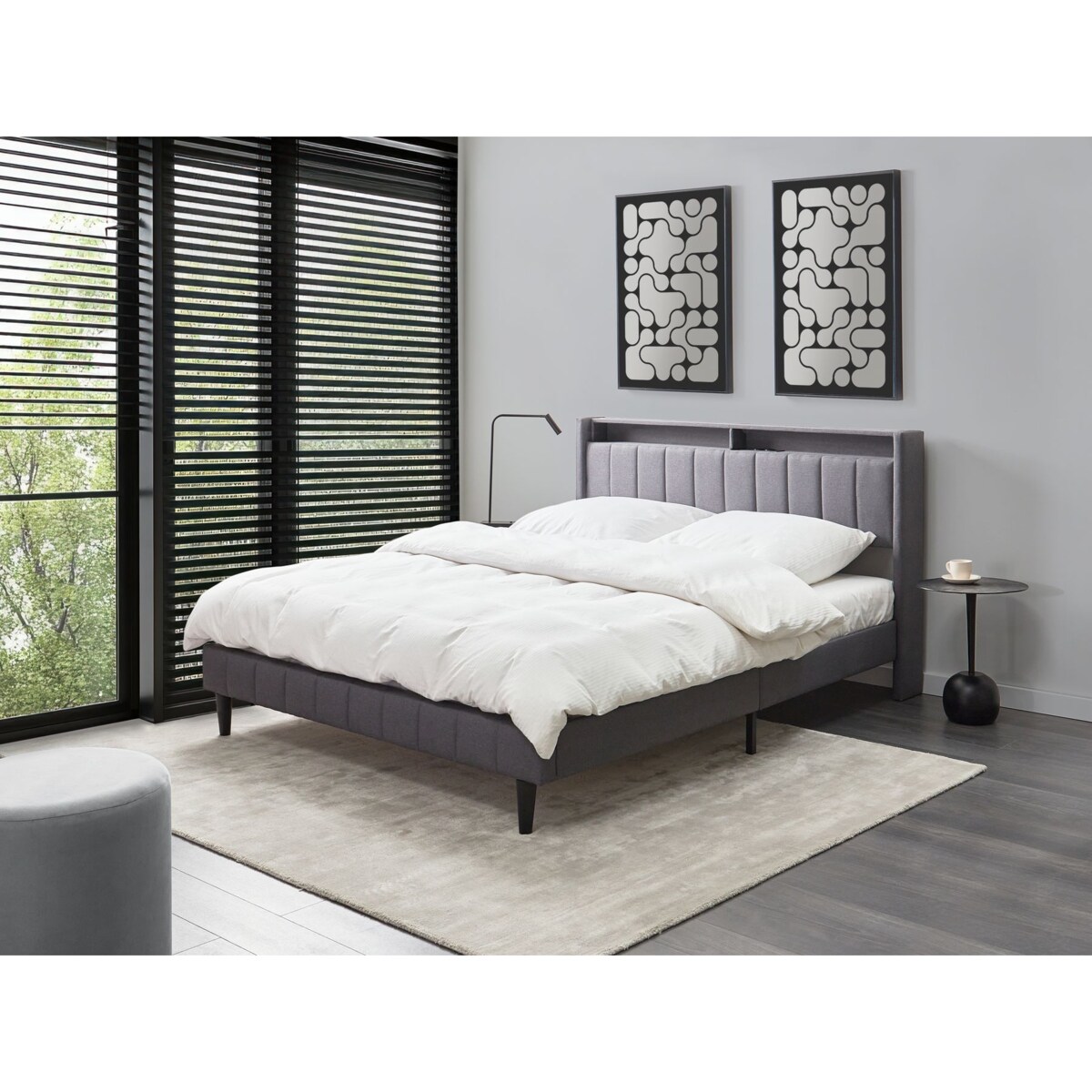 Łóżko LED BEAULIEU 160 x 200 cm Z portem USB ze schowkiem Ciemnoszary