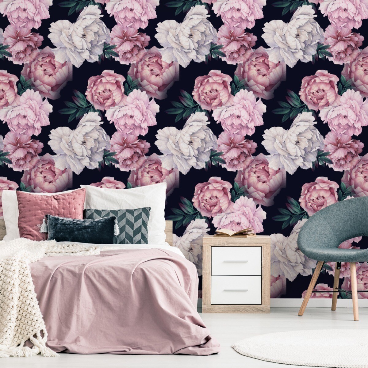 Tapeta Kolorowe PIWONIE Malowane Kwiaty Akwarela