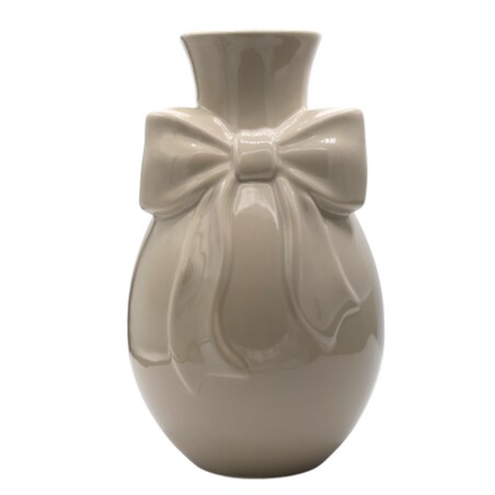 Wazon ceramiczny 29,4x17,5x17,5 cm beżowy z beżową kokardą