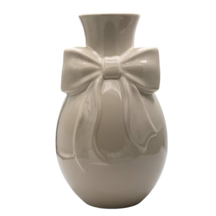 Wazon ceramiczny 29,4x17,5x17,5 cm beżowy z beżową kokardą