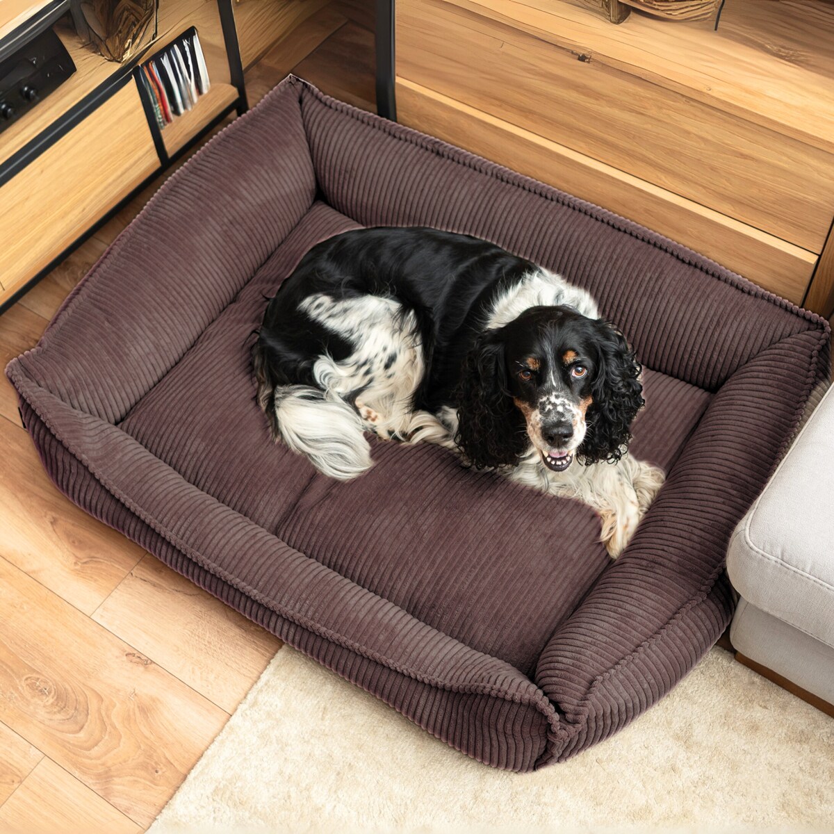 Ortopedyczne sztruksowe legowisko dla psa HUGO, 60x40 cm, Ciemny Brąz