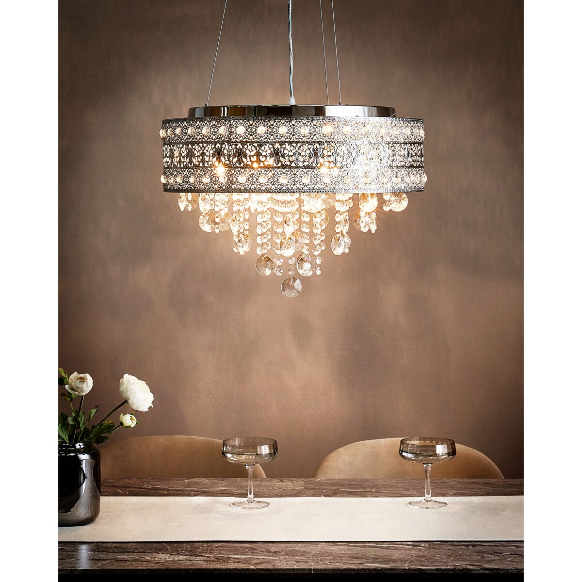 Żyrandol metalowy 6-punktowy srebrny BARBEIRA