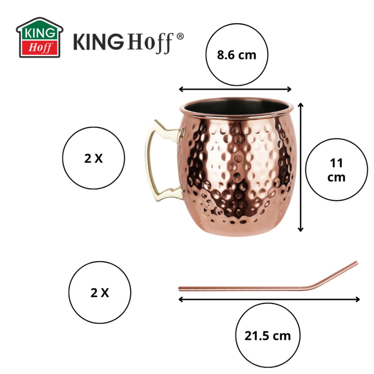 Kinghoff zestaw stalowych kubków 500ml do drinków Moscow Mule 64485