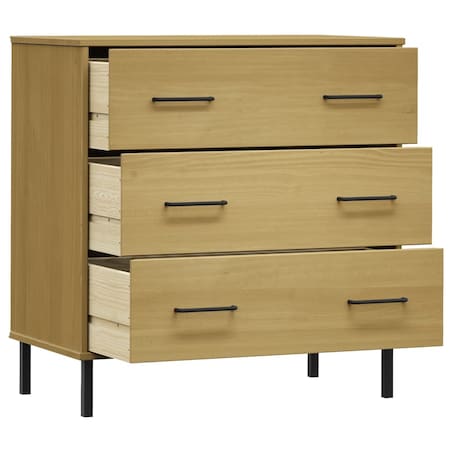 vidaXL Komoda OSLO z 3 szufladami, brązowa, 77x40x79,5 cm, lite drewno