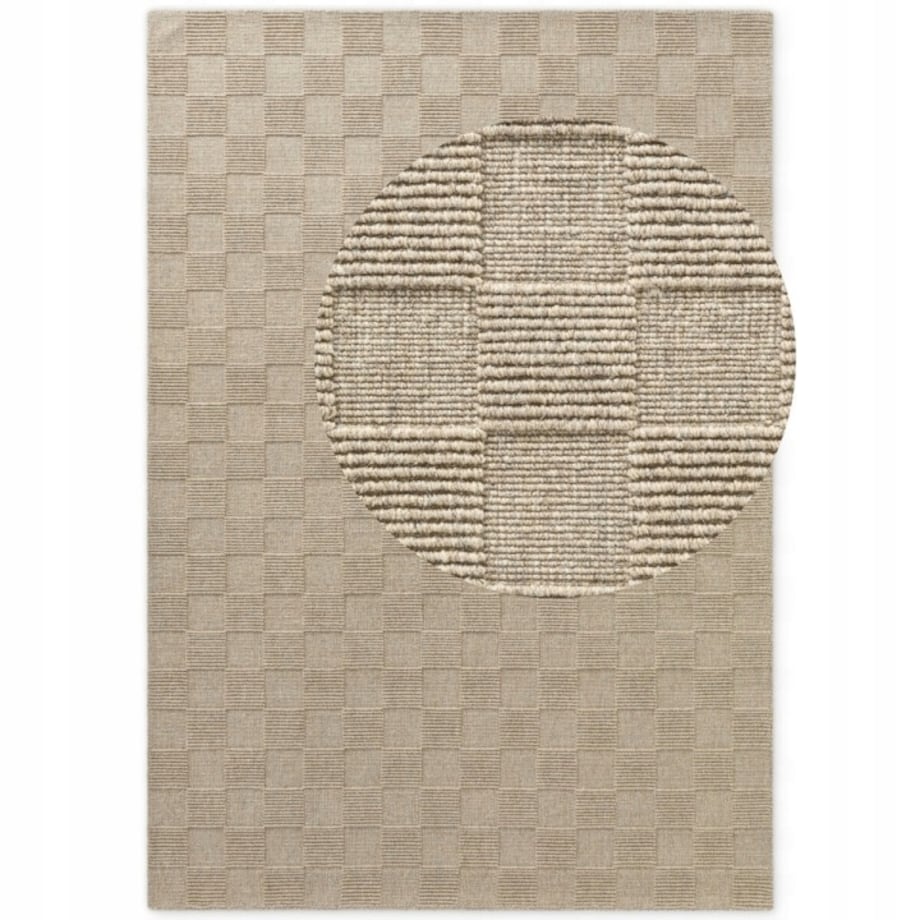 Dywan wełniany do salonu 120x170cm, beżowy nowoczesny wzór 3D