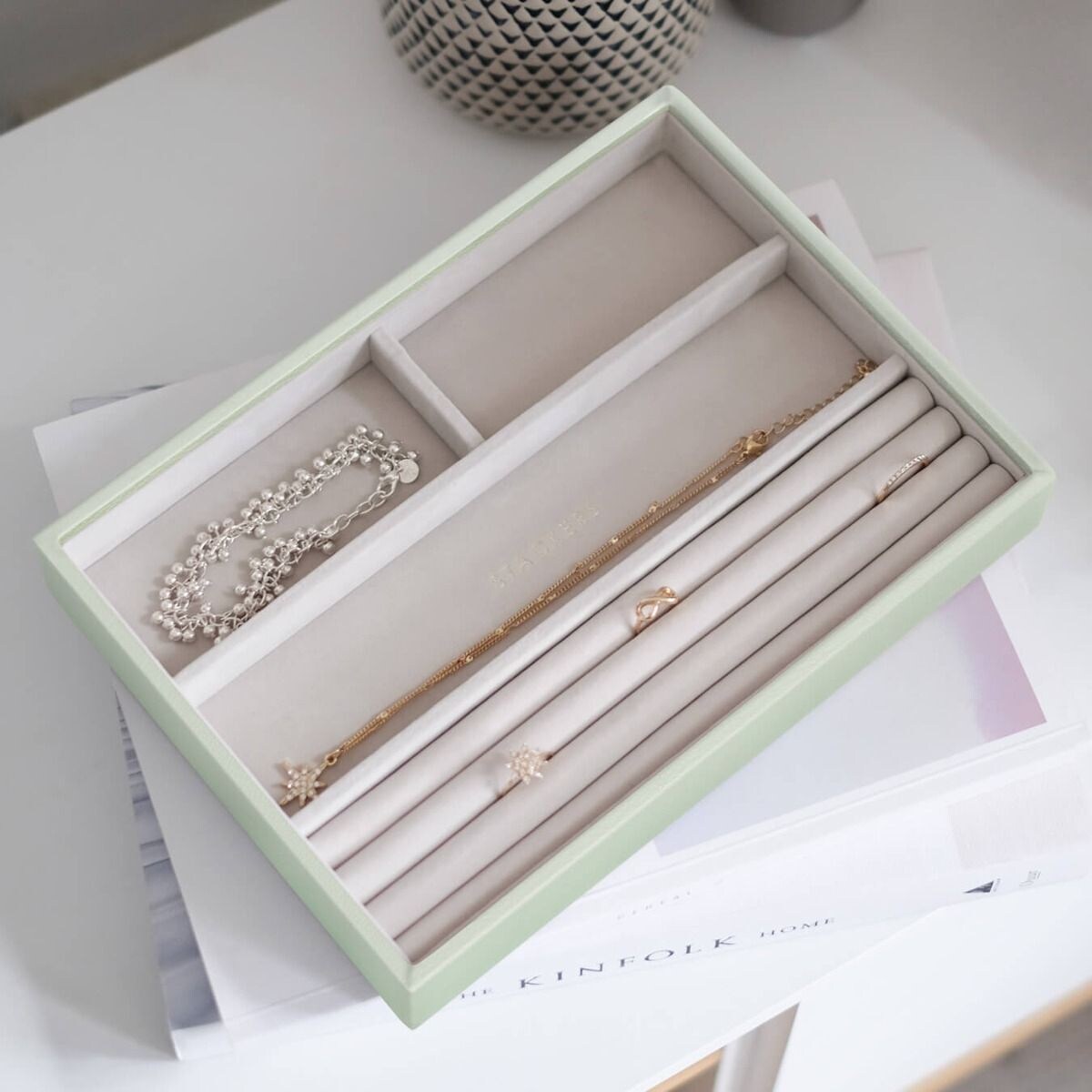 Szkatułka na biżuterię Stackers 4 komorowa classic zieleń szałwiowa