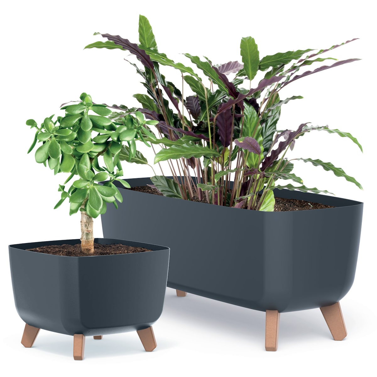 Doniczka Donica Ogrodowa 29 Cm Na Nóżkach Dekoracyjna Antracytowa