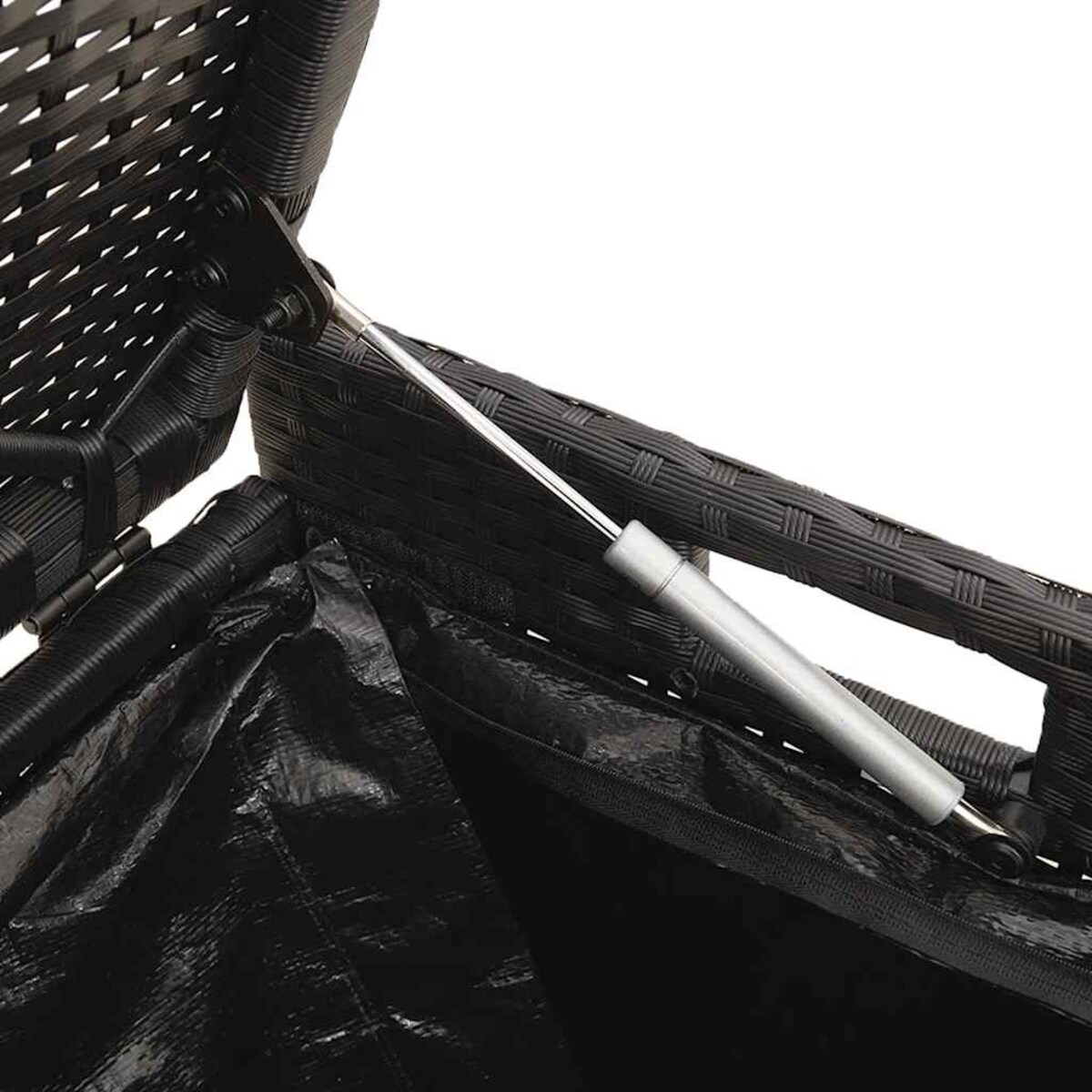 vidaXL Ławka ogrodowa ze schowkiem i poduszką, czarna, polirattan