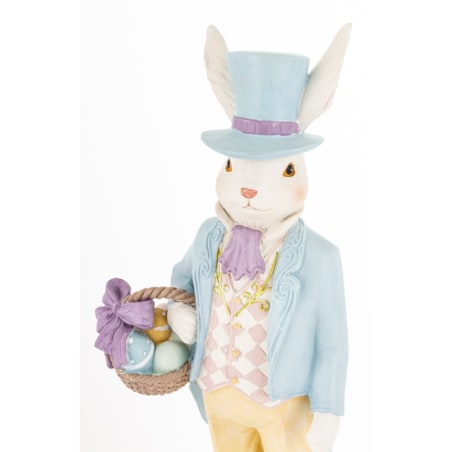Figurka - królik w niebieskim fraku i cylindrze 36x14x10 cm z koszykiem pisanek