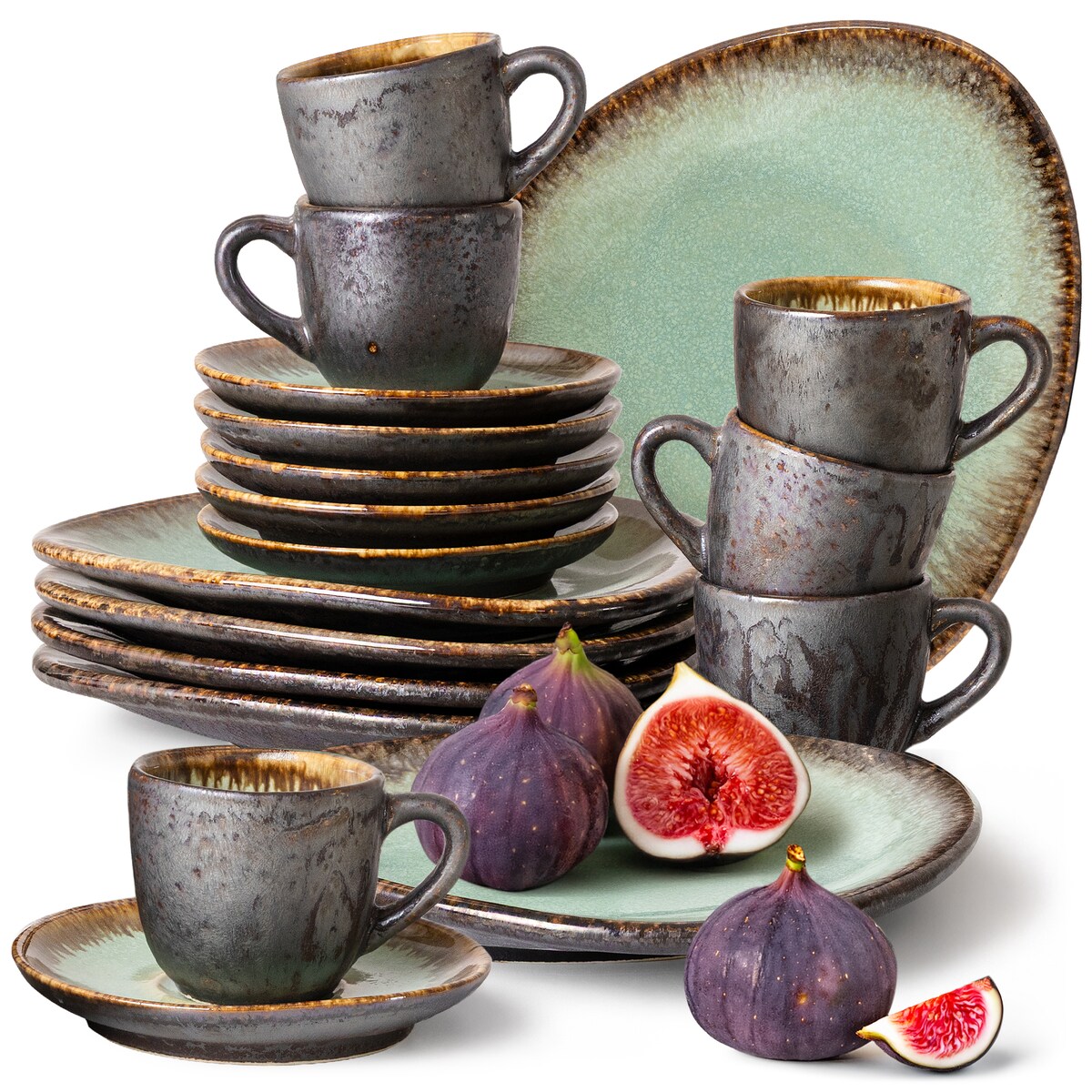 Konsimo PRIMA Zestaw kawowy espresso 6 os. (18 el.), szałwiowy