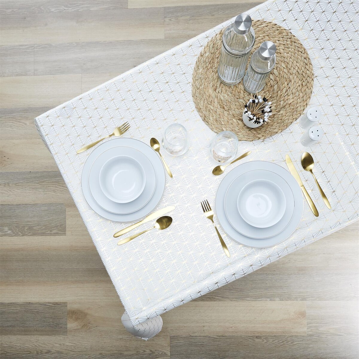 OBRUS 140x250 cm Geometric Dore BIAŁY W ZŁOTE WZORY