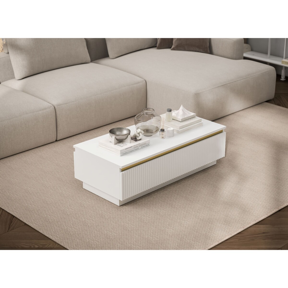 Nowoczesny Stolik kawowy Glamour prostokątny elegancka ława Biały Mat 109 cm