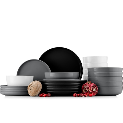 KONSIMO VICTO Zestaw obiadowy 6-osobowy czarny/szary/biały/jasnoszary (24 elementy)
