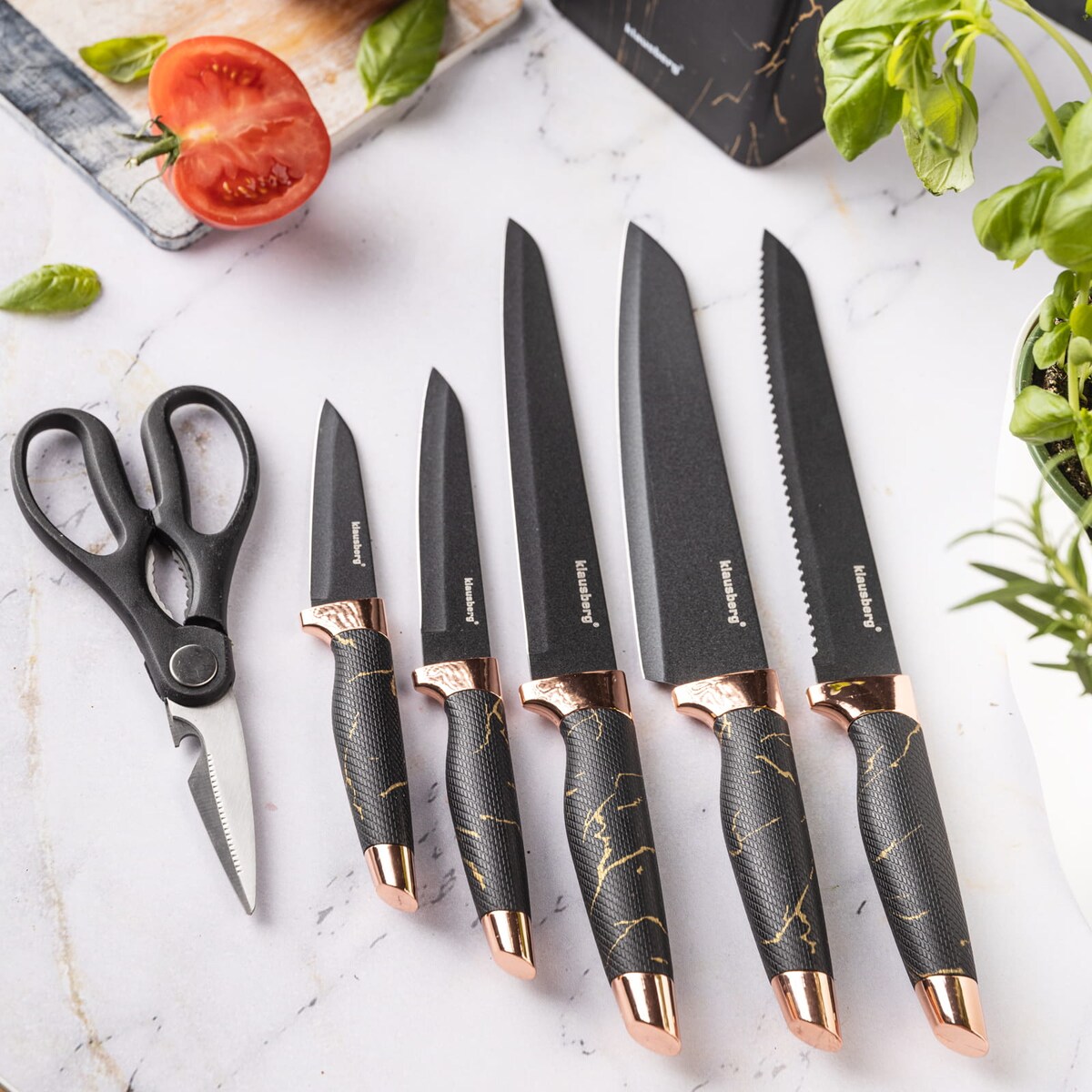 Zestaw noży kuchennych w bloku 6 elementów czarny KLAUSBERG