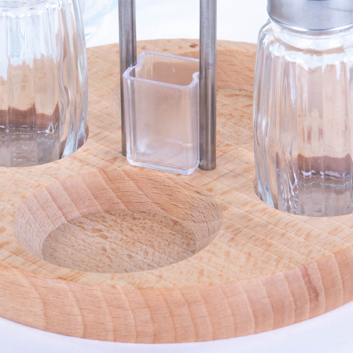 Zestaw na przyprawy, ze szklanym dozownikiem do octu i oliwy