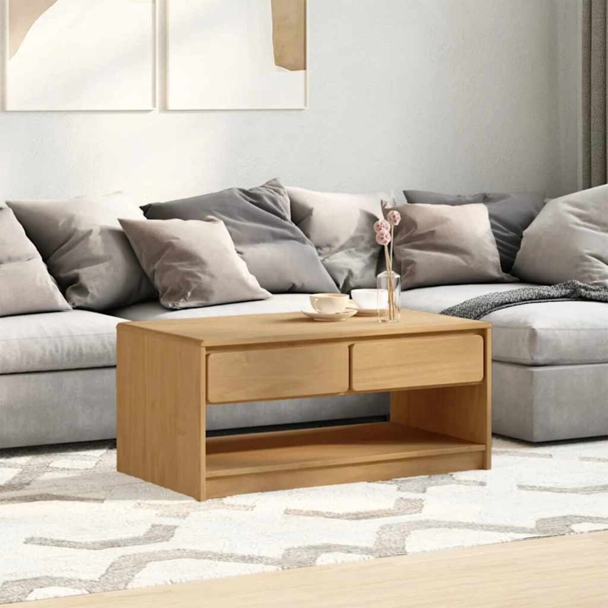 vidaXL Stolik kawowy SAUDA, kolor dębu, 99x55x45 cm, drewno sosnowe