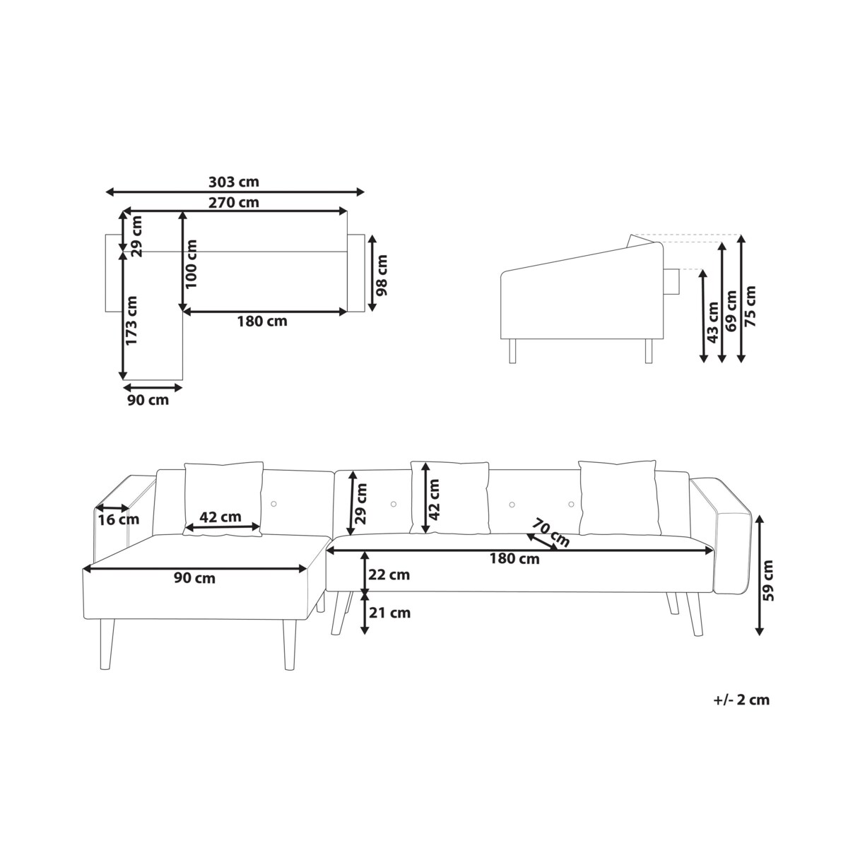 Narożnik welurowy prawostronny rozkładany szary VADSO