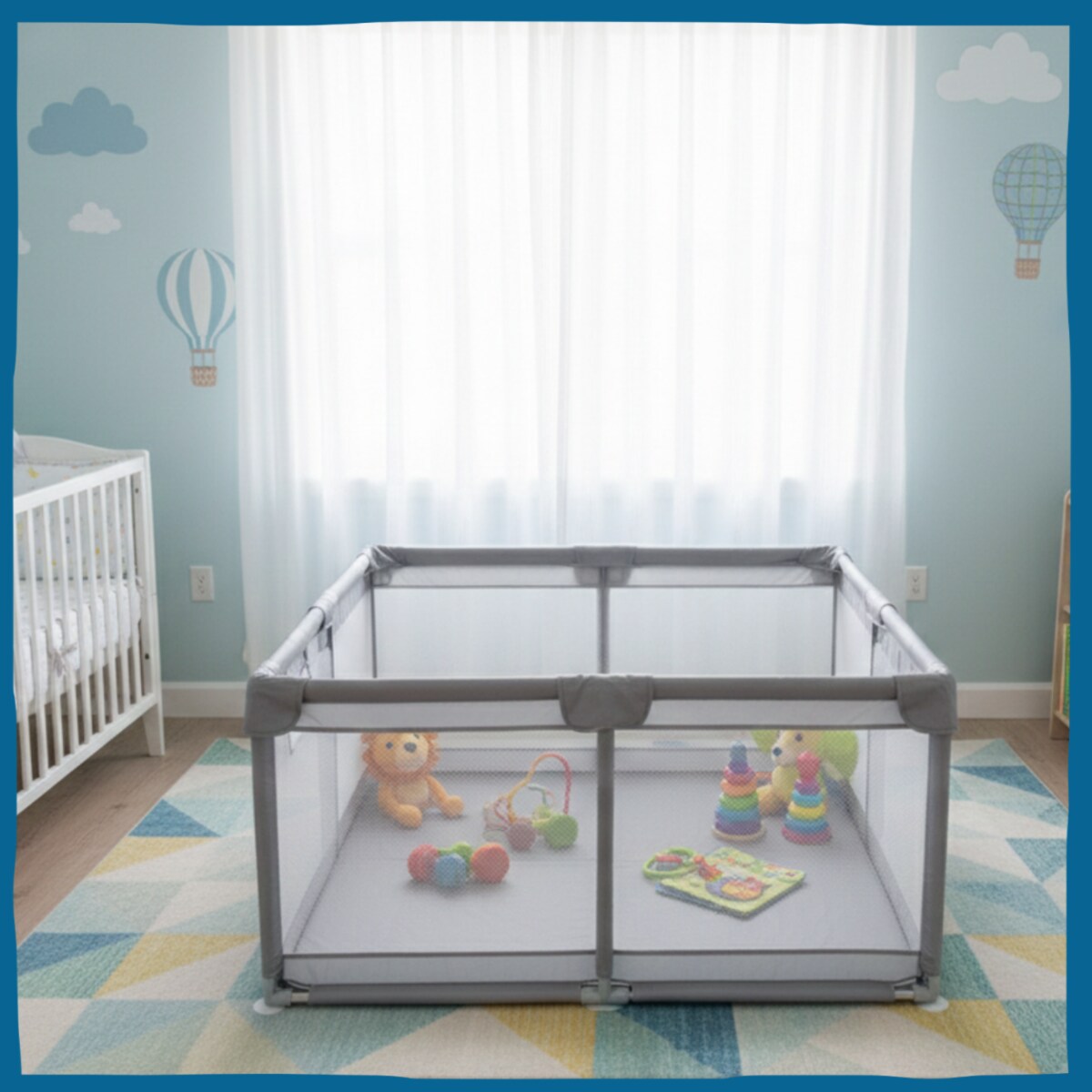 Kojec dla dziecka 126x126 cm suchy basen plac zabaw szary + piłki + torba